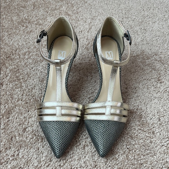 Bruno Magli Shoes - Bruno Magli Gold Embossed T- Strap Heels